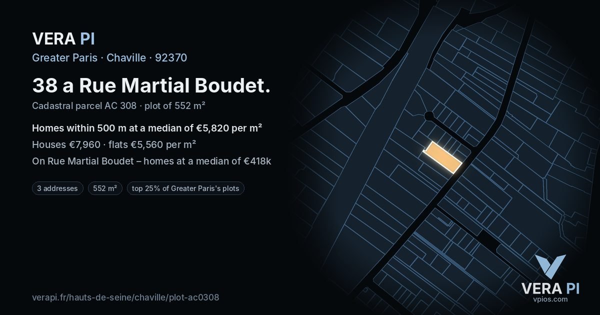 38 a Rue Martial Boudet, Chaville at night – the plot lit, the parcels around coloured by the prices near them