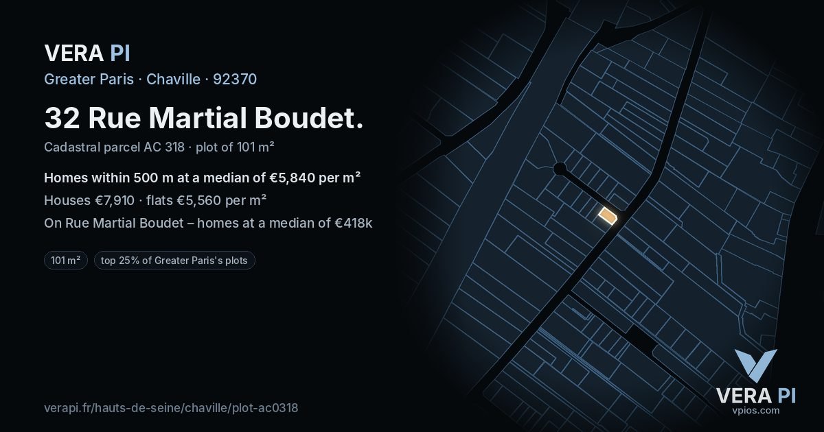 32 Rue Martial Boudet, Chaville at night – the plot lit, the parcels around coloured by the prices near them