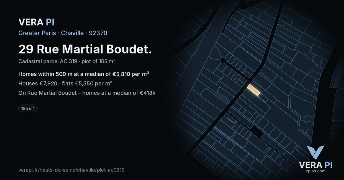 29 Rue Martial Boudet, Chaville at night – the plot lit, the parcels around coloured by the prices near them