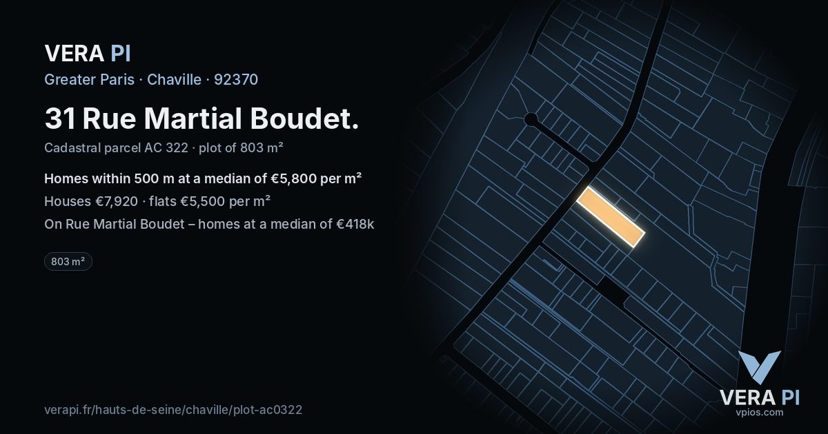 31 Rue Martial Boudet, Chaville at night – the plot lit, the parcels around coloured by the prices near them