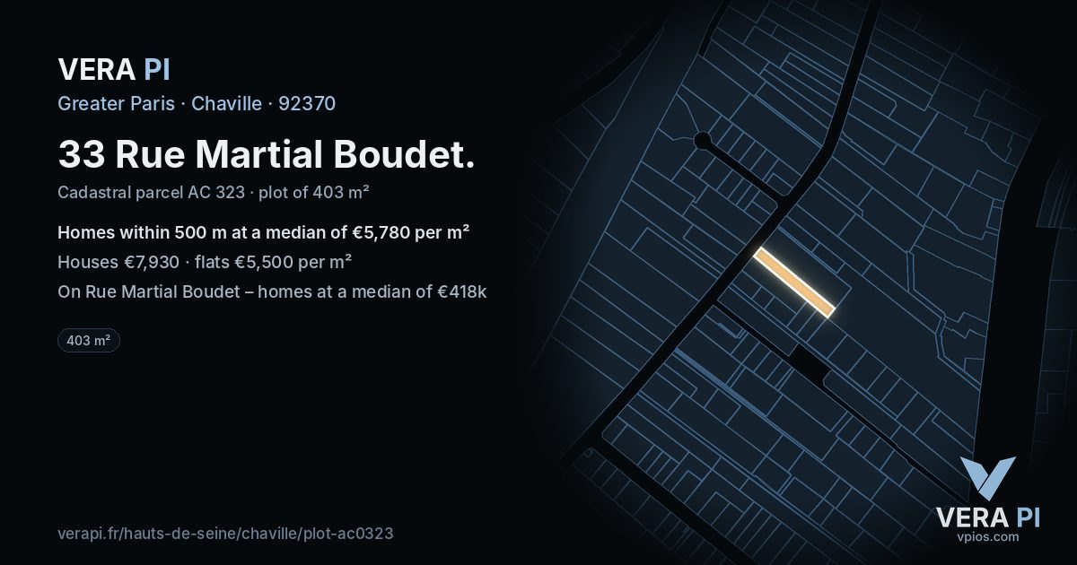 33 Rue Martial Boudet, Chaville at night – the plot lit, the parcels around coloured by the prices near them