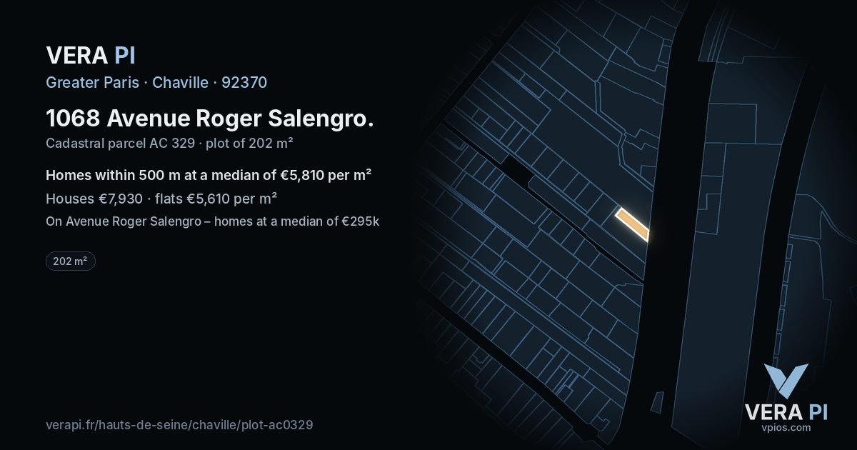 1068 Avenue Roger Salengro, Chaville at night – the plot lit, the parcels around coloured by the prices near them