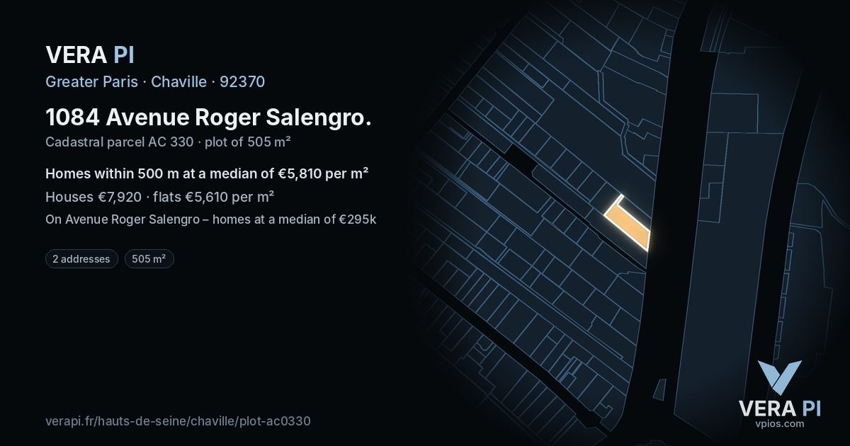 1084 Avenue Roger Salengro, Chaville at night – the plot lit, the parcels around coloured by the prices near them