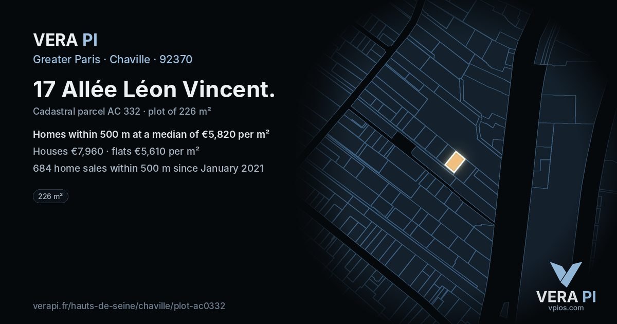 17 Allée Léon Vincent, Chaville at night – the plot lit, the parcels around coloured by the prices near them