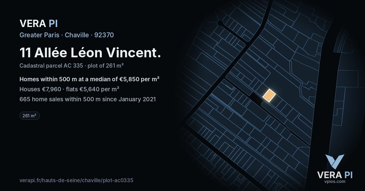 11 Allée Léon Vincent, Chaville at night – the plot lit, the parcels around coloured by the prices near them