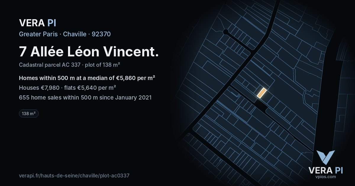 7 Allée Léon Vincent, Chaville at night – the plot lit, the parcels around coloured by the prices near them