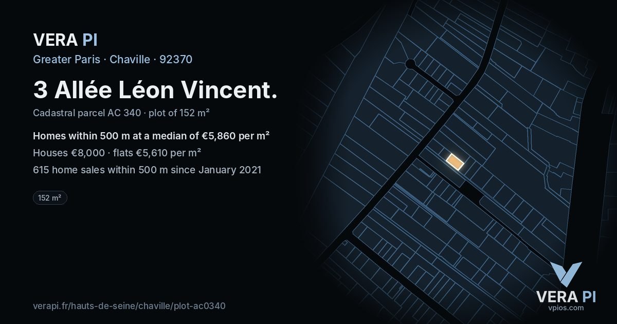 3 Allée Léon Vincent, Chaville at night – the plot lit, the parcels around coloured by the prices near them