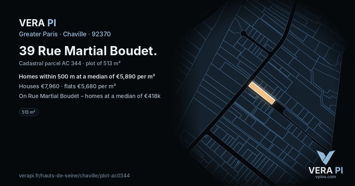 39 Rue Martial Boudet, Chaville at night – the plot lit, the parcels around coloured by the prices near them