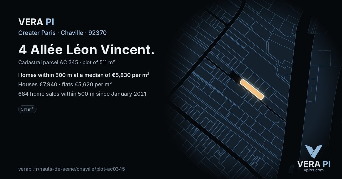 4 Allée Léon Vincent, Chaville at night – the plot lit, the parcels around coloured by the prices near them