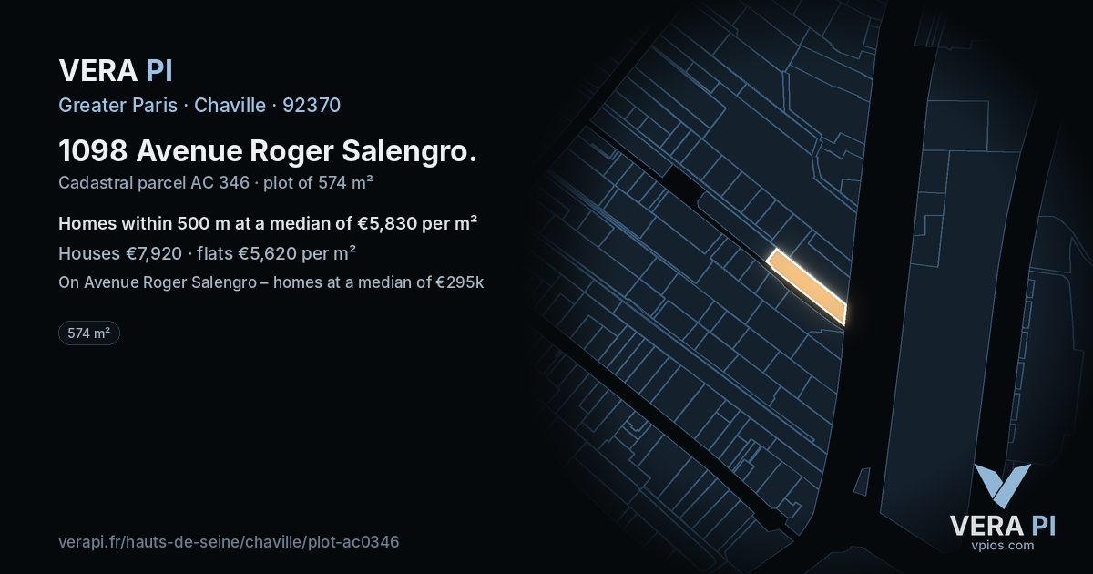 1098 Avenue Roger Salengro, Chaville at night – the plot lit, the parcels around coloured by the prices near them