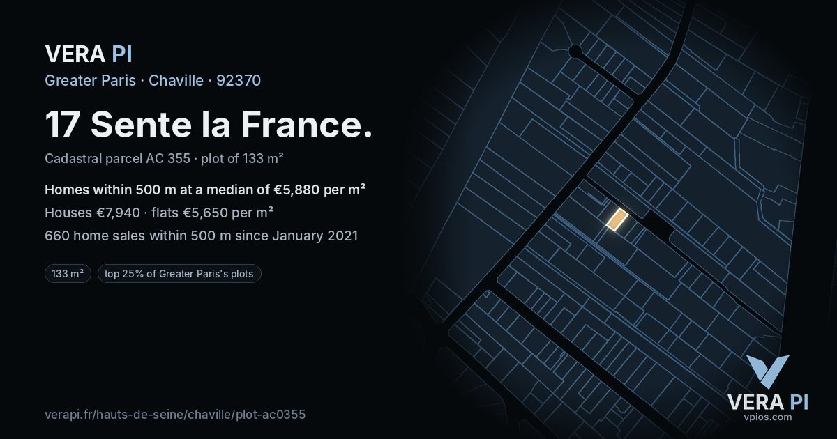 17 Sente la France, Chaville at night – the plot lit, the parcels around coloured by the prices near them