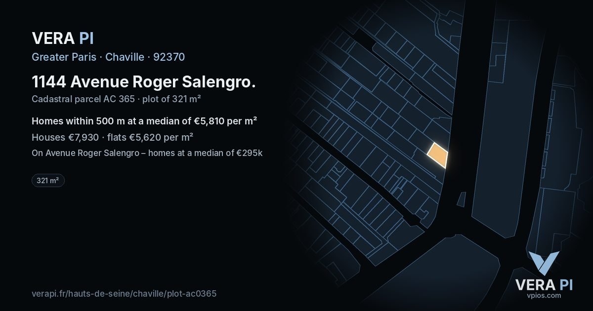 1144 Avenue Roger Salengro, Chaville at night – the plot lit, the parcels around coloured by the prices near them