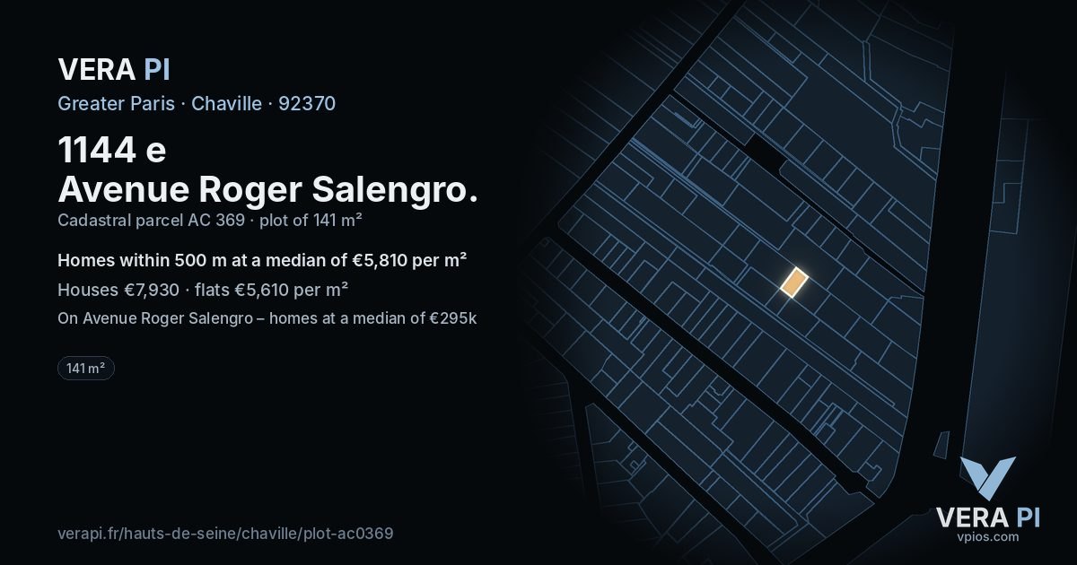 1144 e Avenue Roger Salengro, Chaville at night – the plot lit, the parcels around coloured by the prices near them