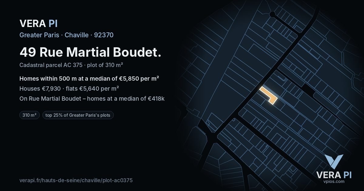 49 Rue Martial Boudet, Chaville at night – the plot lit, the parcels around coloured by the prices near them