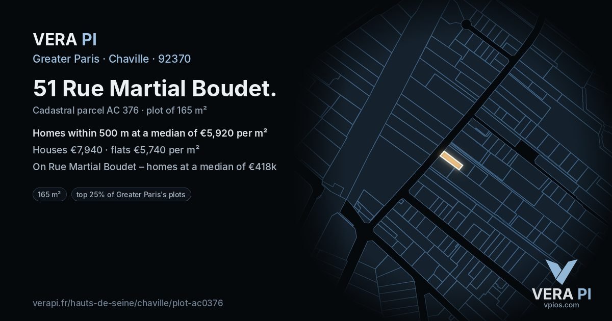 51 Rue Martial Boudet, Chaville at night – the plot lit, the parcels around coloured by the prices near them