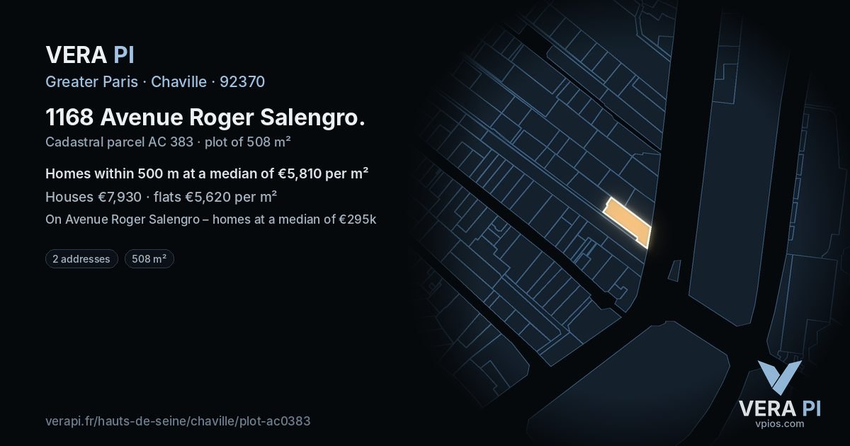 1168 Avenue Roger Salengro, Chaville at night – the plot lit, the parcels around coloured by the prices near them