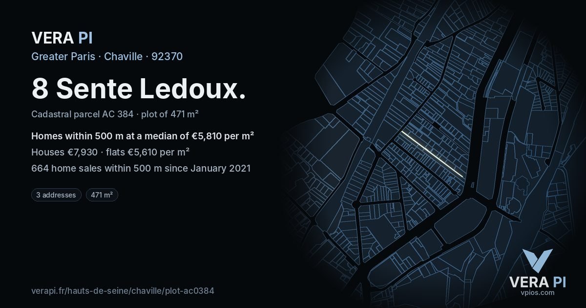 8 Sente Ledoux, Chaville at night – the plot lit, the parcels around coloured by the prices near them