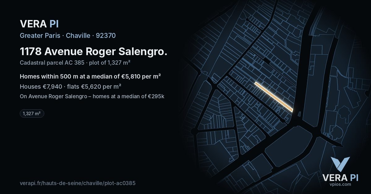 1178 Avenue Roger Salengro, Chaville at night – the plot lit, the parcels around coloured by the prices near them