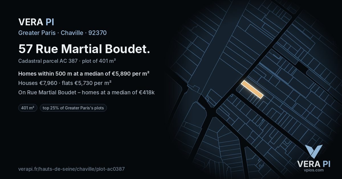 57 Rue Martial Boudet, Chaville at night – the plot lit, the parcels around coloured by the prices near them