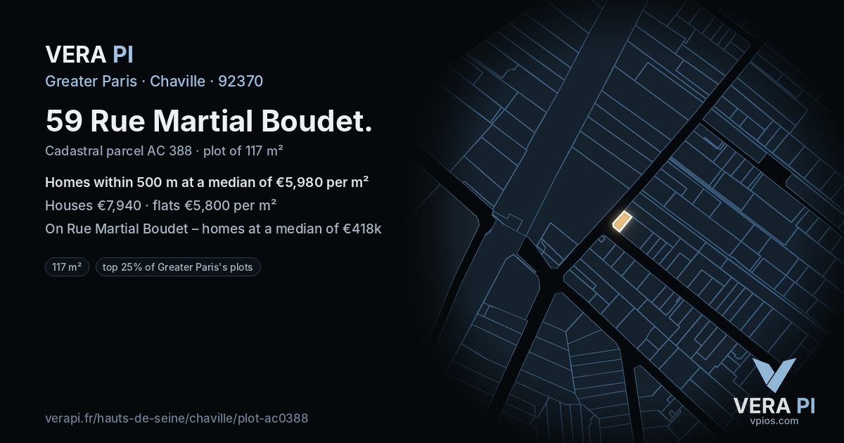 59 Rue Martial Boudet, Chaville at night – the plot lit, the parcels around coloured by the prices near them