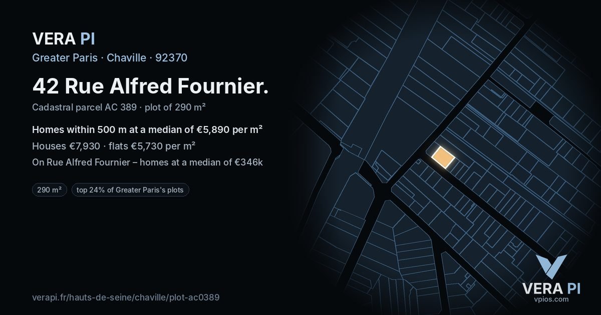 42 Rue Alfred Fournier, Chaville at night – the plot lit, the parcels around coloured by the prices near them