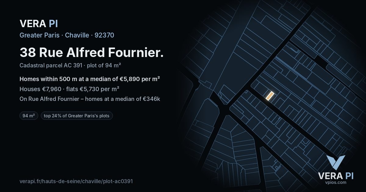 38 Rue Alfred Fournier, Chaville at night – the plot lit, the parcels around coloured by the prices near them
