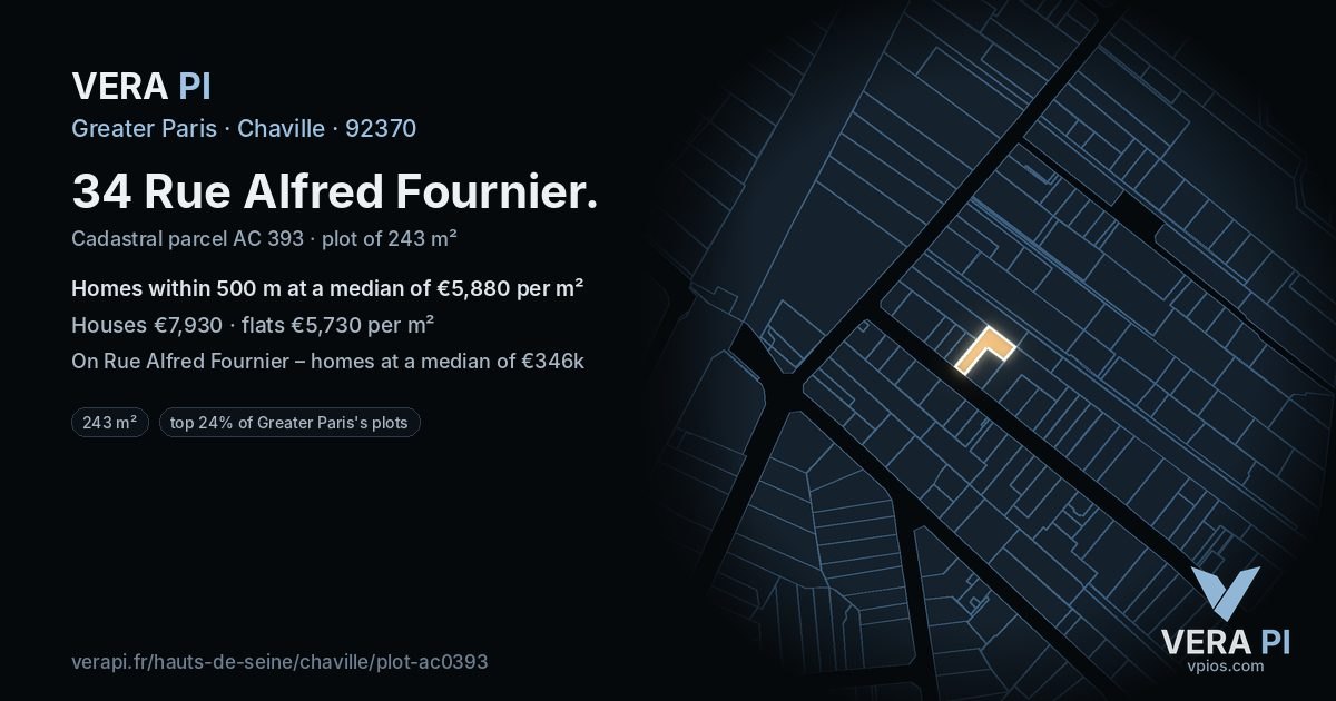 34 Rue Alfred Fournier, Chaville at night – the plot lit, the parcels around coloured by the prices near them