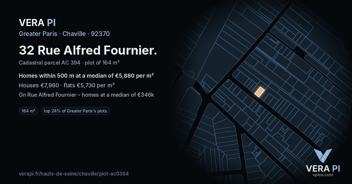 32 Rue Alfred Fournier, Chaville at night – the plot lit, the parcels around coloured by the prices near them