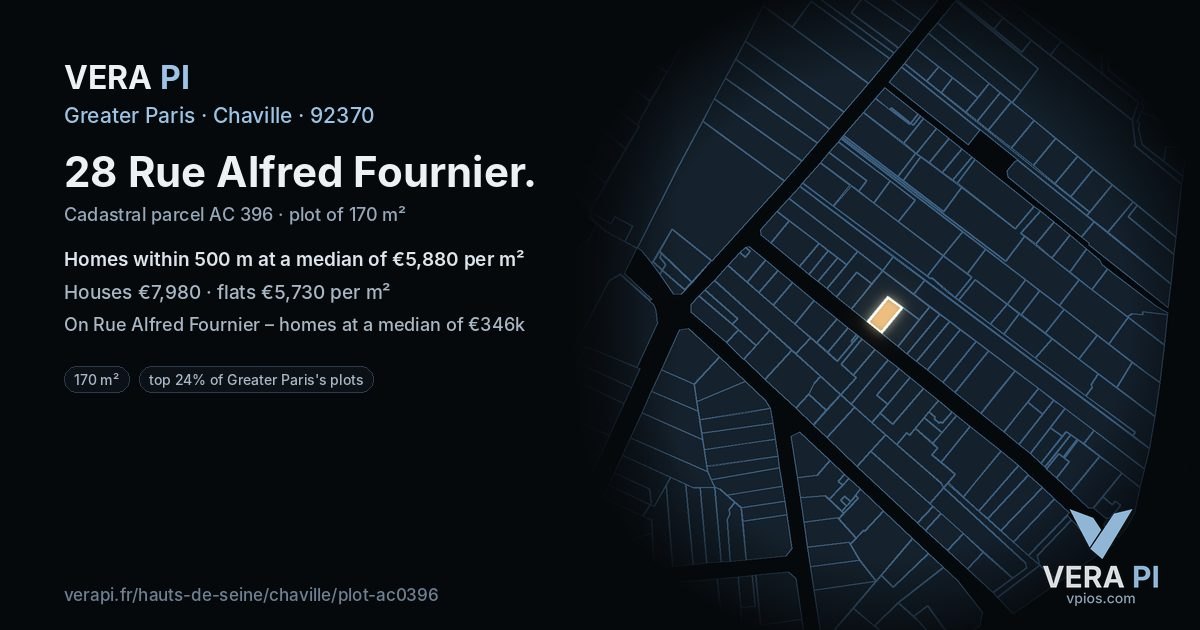 28 Rue Alfred Fournier, Chaville at night – the plot lit, the parcels around coloured by the prices near them