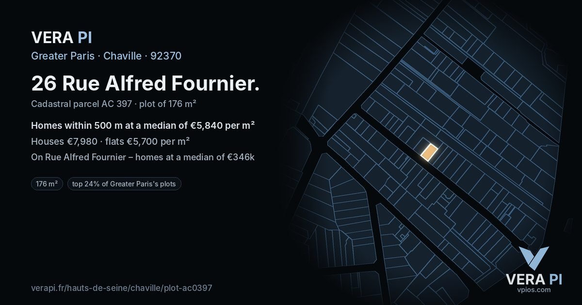 26 Rue Alfred Fournier, Chaville at night – the plot lit, the parcels around coloured by the prices near them