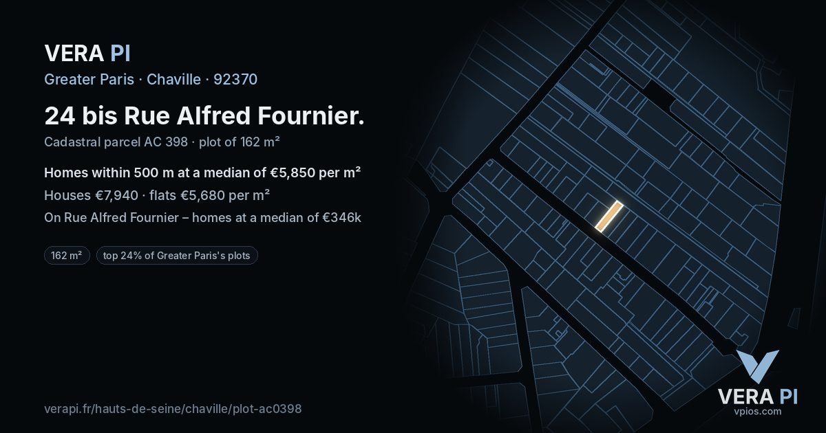 24 bis Rue Alfred Fournier, Chaville at night – the plot lit, the parcels around coloured by the prices near them