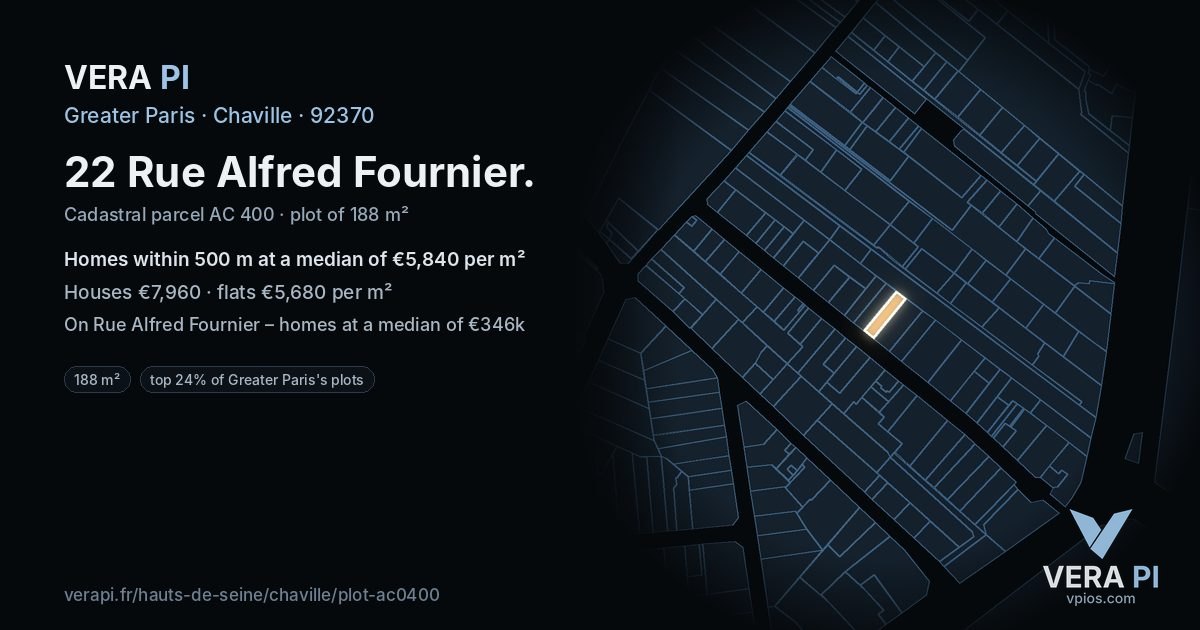 22 Rue Alfred Fournier, Chaville at night – the plot lit, the parcels around coloured by the prices near them