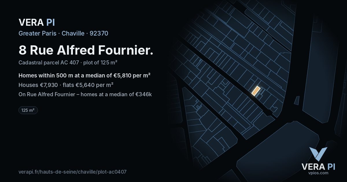 8 Rue Alfred Fournier, Chaville at night – the plot lit, the parcels around coloured by the prices near them