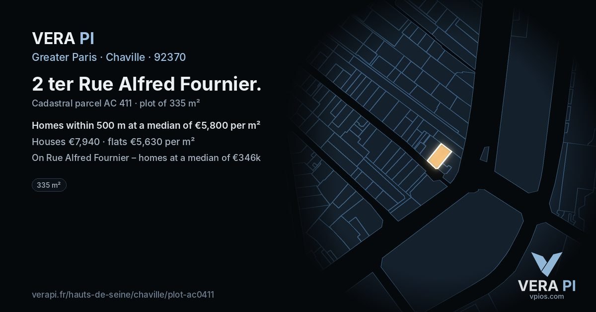 2 ter Rue Alfred Fournier, Chaville at night – the plot lit, the parcels around coloured by the prices near them