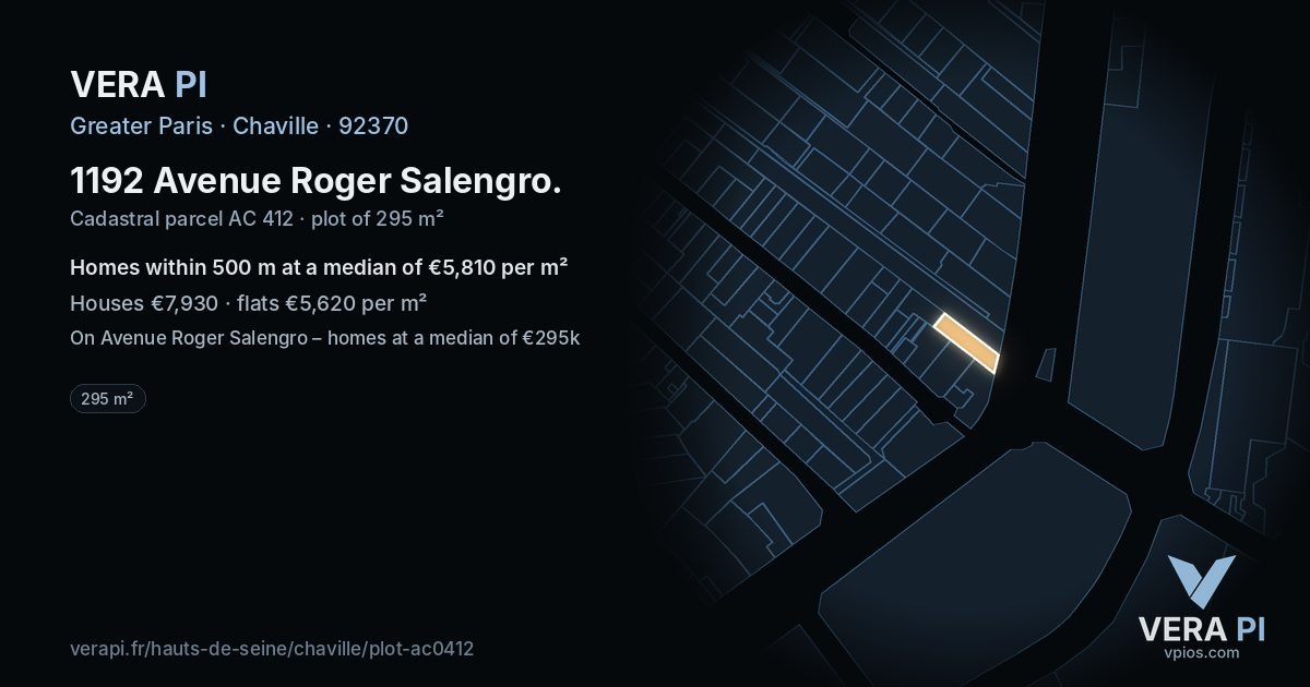 1192 Avenue Roger Salengro, Chaville at night – the plot lit, the parcels around coloured by the prices near them
