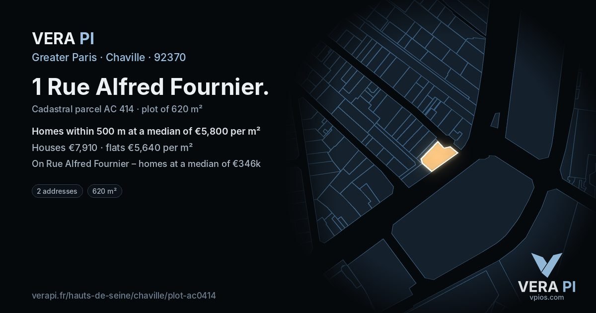 1 Rue Alfred Fournier, Chaville at night – the plot lit, the parcels around coloured by the prices near them