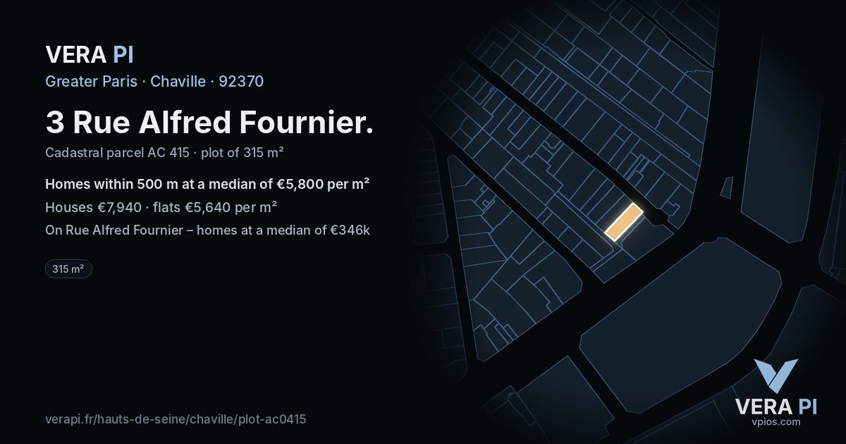3 Rue Alfred Fournier, Chaville at night – the plot lit, the parcels around coloured by the prices near them