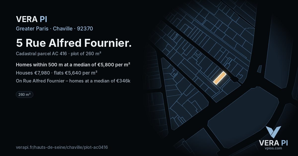 5 Rue Alfred Fournier, Chaville at night – the plot lit, the parcels around coloured by the prices near them