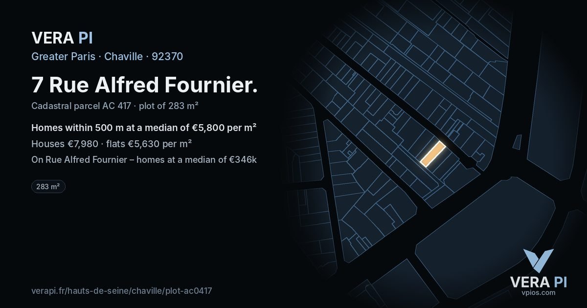 7 Rue Alfred Fournier, Chaville at night – the plot lit, the parcels around coloured by the prices near them