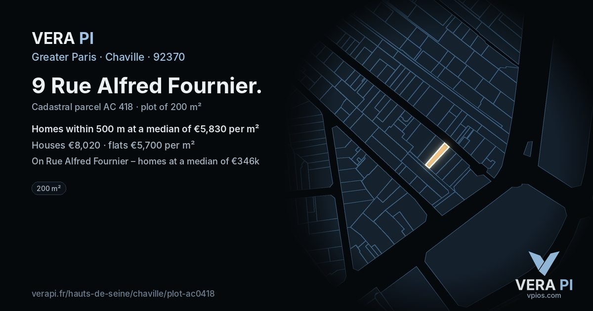 9 Rue Alfred Fournier, Chaville at night – the plot lit, the parcels around coloured by the prices near them
