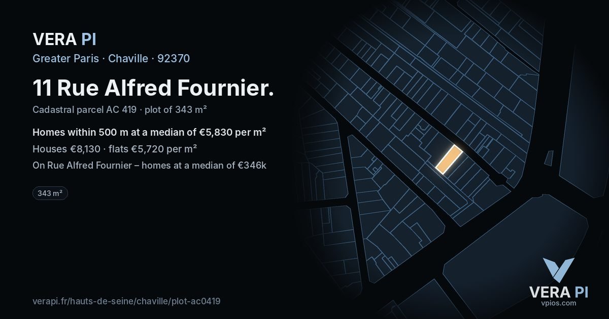 11 Rue Alfred Fournier, Chaville at night – the plot lit, the parcels around coloured by the prices near them