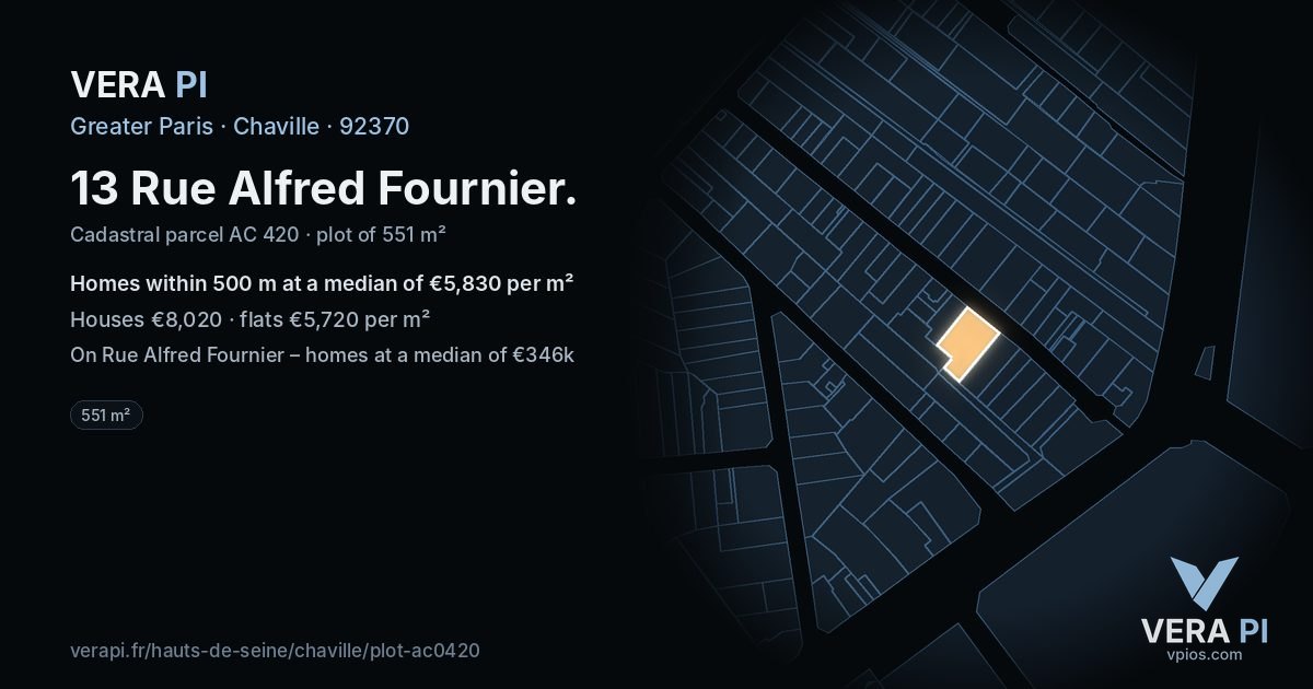13 Rue Alfred Fournier, Chaville at night – the plot lit, the parcels around coloured by the prices near them