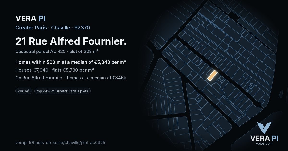 21 Rue Alfred Fournier, Chaville at night – the plot lit, the parcels around coloured by the prices near them