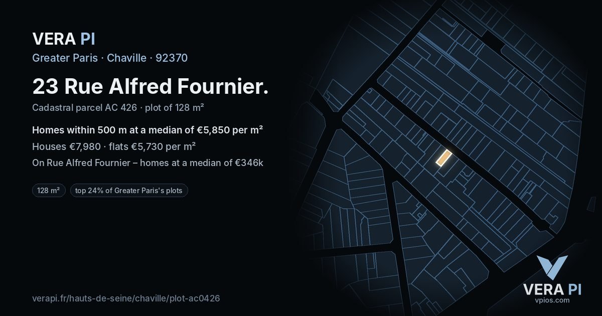 23 Rue Alfred Fournier, Chaville at night – the plot lit, the parcels around coloured by the prices near them