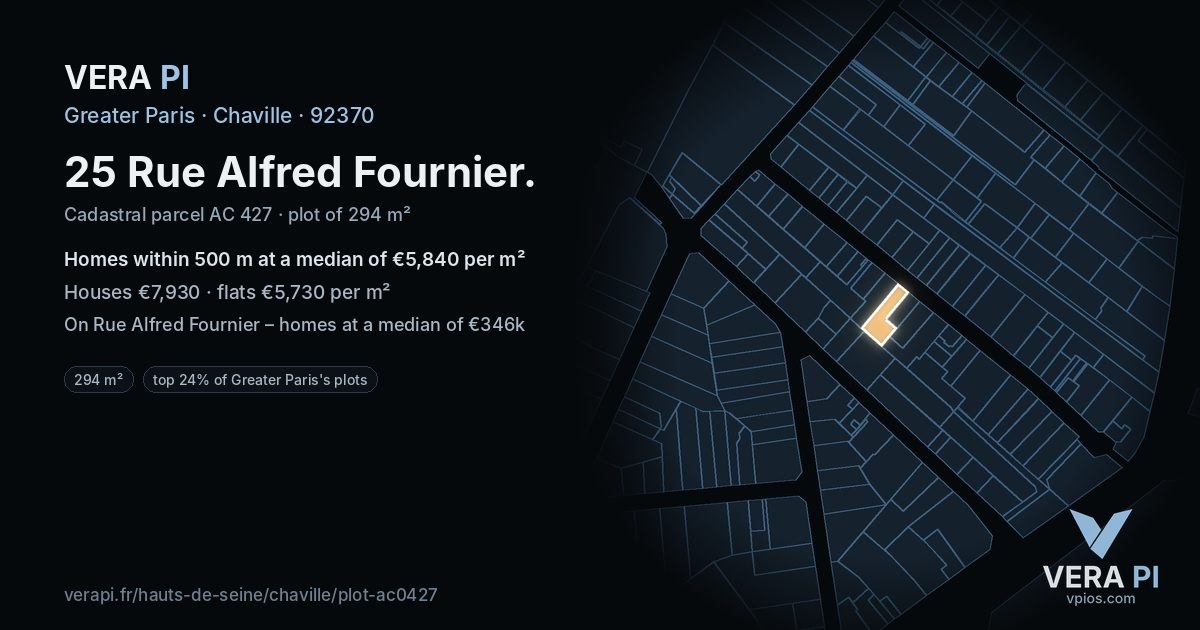 25 Rue Alfred Fournier, Chaville at night – the plot lit, the parcels around coloured by the prices near them