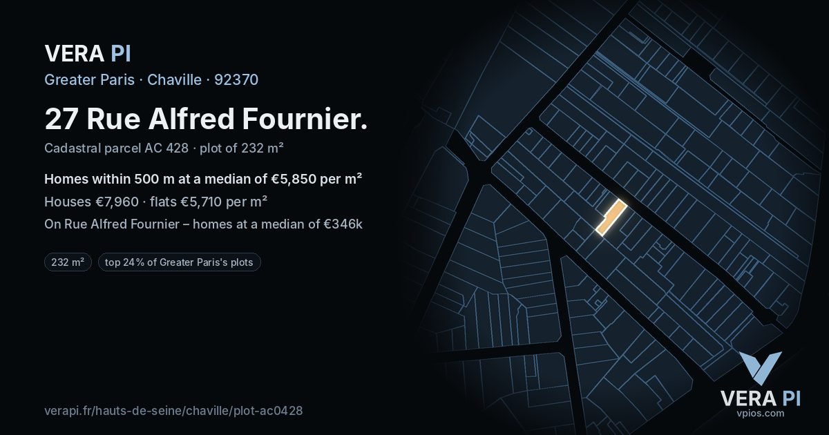 27 Rue Alfred Fournier, Chaville at night – the plot lit, the parcels around coloured by the prices near them