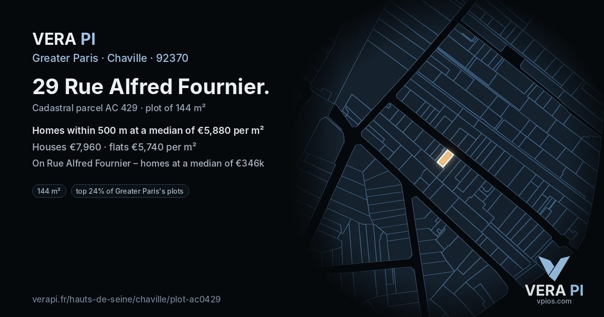 29 Rue Alfred Fournier, Chaville at night – the plot lit, the parcels around coloured by the prices near them