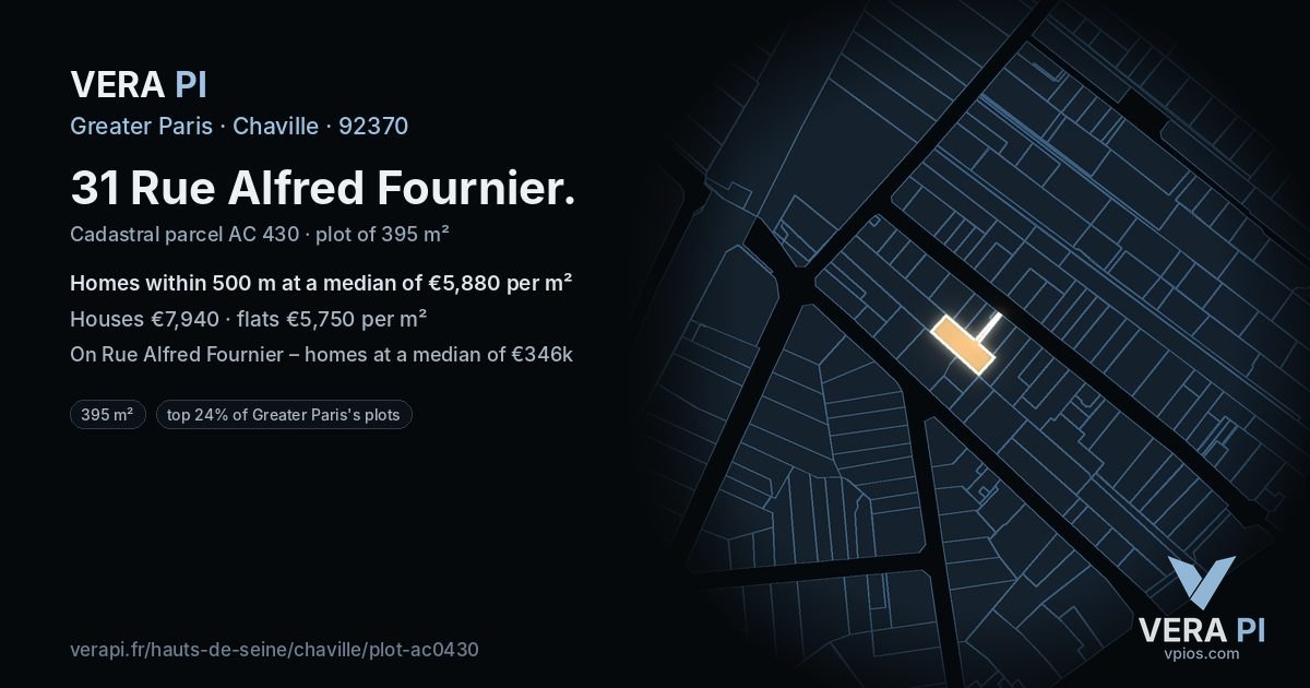 31 Rue Alfred Fournier, Chaville at night – the plot lit, the parcels around coloured by the prices near them