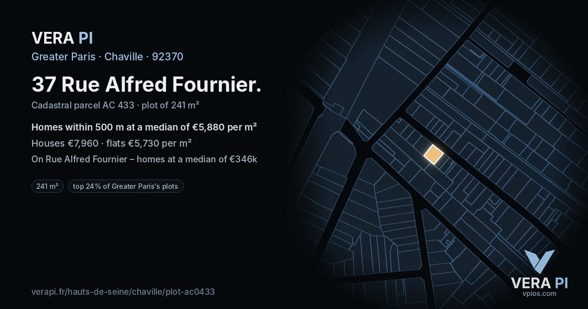 37 Rue Alfred Fournier, Chaville at night – the plot lit, the parcels around coloured by the prices near them
