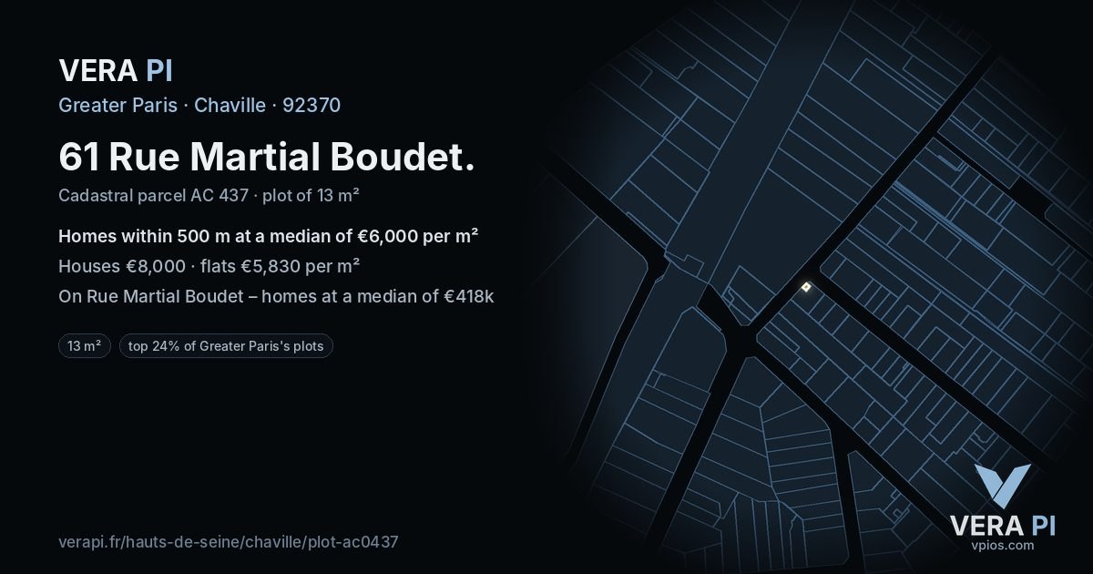 61 Rue Martial Boudet, Chaville at night – the plot lit, the parcels around coloured by the prices near them